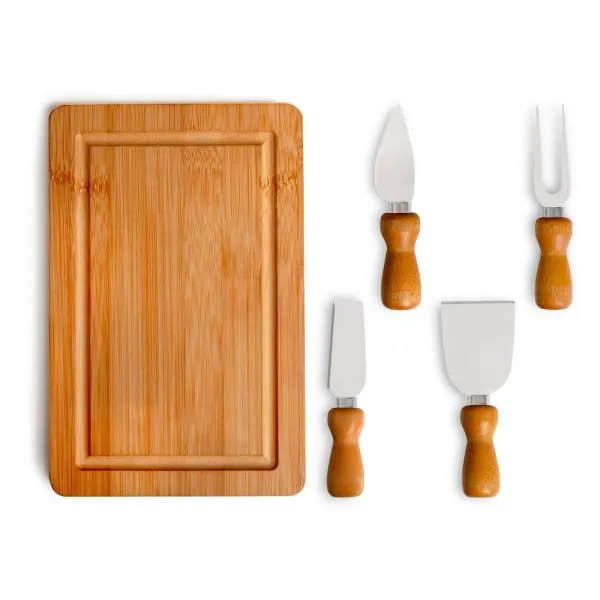 CONJUNTO PARA QUEIJO EM BAMBU/INOX - 5 PÇS - 4Unik