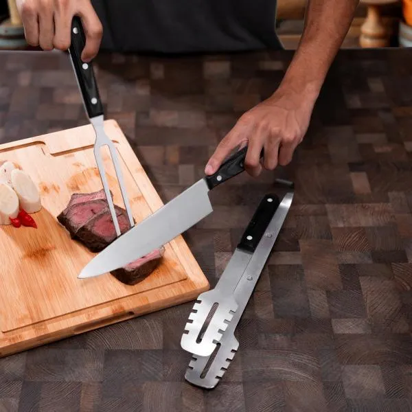 CONJ. PARA CHURRASCO PREMIUM EM MADEIRA / INOX - 4Unik