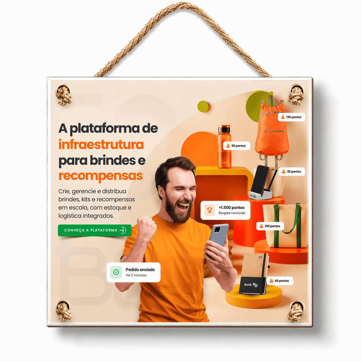 Azulejo de Cerâmica Branco para Sublimação 15x15cm com Corda 4 Furos  - 4Unik