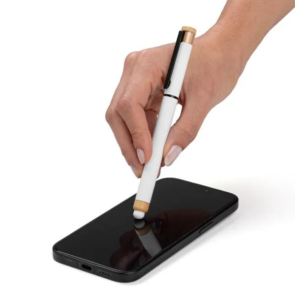 CANETA ROLLER EM ALUMÍNIO RECICLADO /  BAMBU - BRANCA - 4Unik