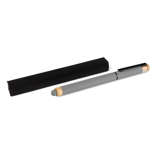 CANETA ROLLER EM ALUMÍNIO RECICLADO /  BAMBU - CINZA - 4Unik