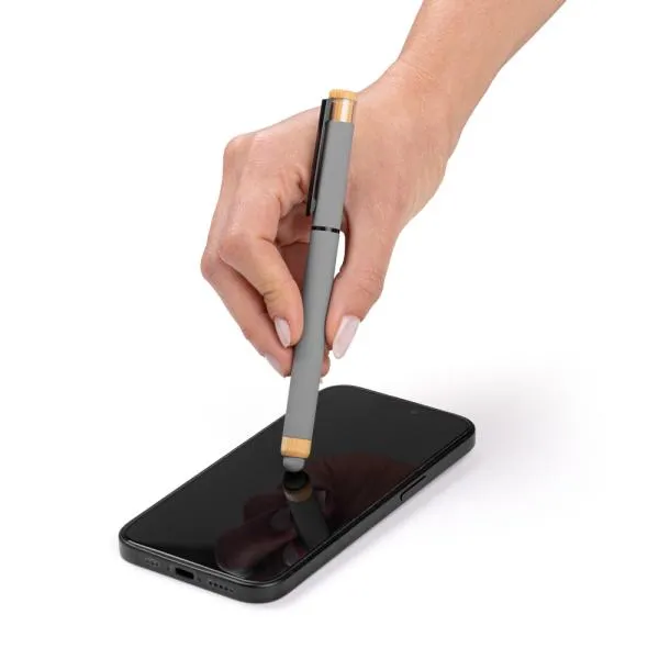 CANETA ROLLER EM ALUMÍNIO RECICLADO /  BAMBU - CINZA - 4Unik