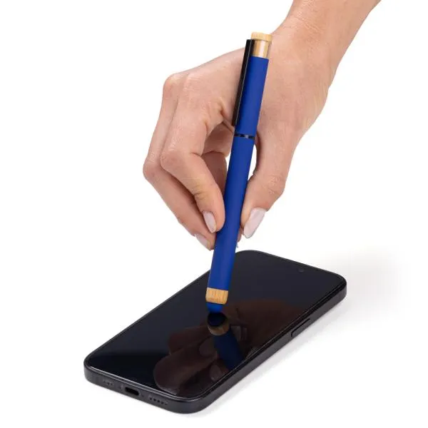 CANETA ROLLER EM ALUMÍNIO RECICLADO /  BAMBU - AZUL - 4Unik