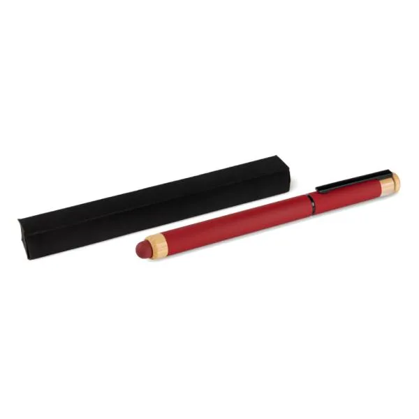 CANETA ROLLER EM ALUMÍNIO RECICLADO /  BAMBU - VERMELHA - 4Unik