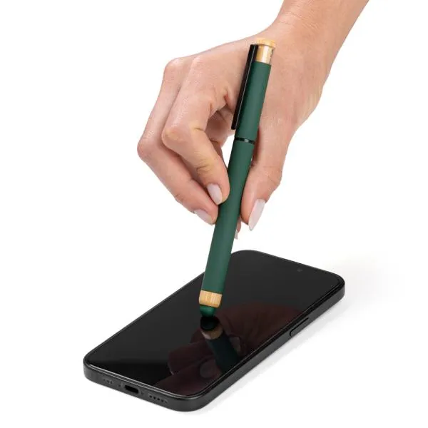 CANETA ROLLER EM ALUMÍNIO RECICLADO /  BAMBU - VERDE - 4Unik