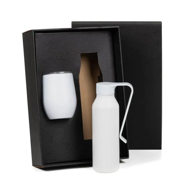 KIT GARRAFA E COPO TÉRMICO - BRANCO - 2 PÇS - 4Unik