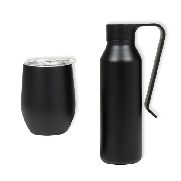 KIT GARRAFA E COPO TÉRMICO - PRETO - 2 PÇS - 4Unik