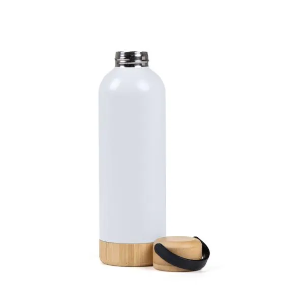GARRAFA PAREDE DUPLA COM DETALHES EM BAMBU - BRANCA - 500 ML - 4Unik