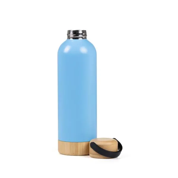GARRAFA PAREDE DUPLA COM DETALHES EM BAMBU - AZUL - 500 ML - 4Unik