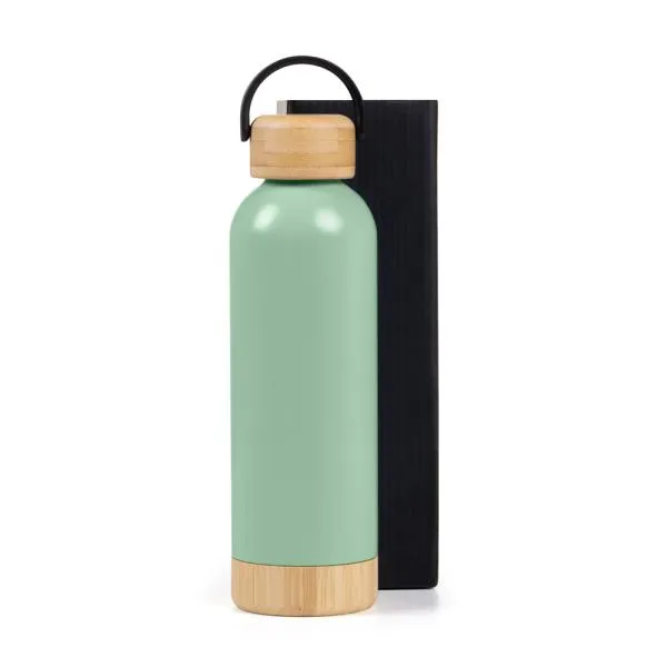 GARRAFA PAREDE DUPLA COM DETALHES EM BAMBU - VERDE - 500 ML - 4Unik