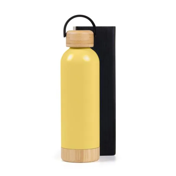 GARRAFA PAREDE DUPLA COM DETALHES EM BAMBU - AMARELA - 500 ML - 4Unik