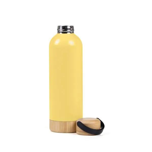 GARRAFA PAREDE DUPLA COM DETALHES EM BAMBU - AMARELA - 500 ML - 4Unik