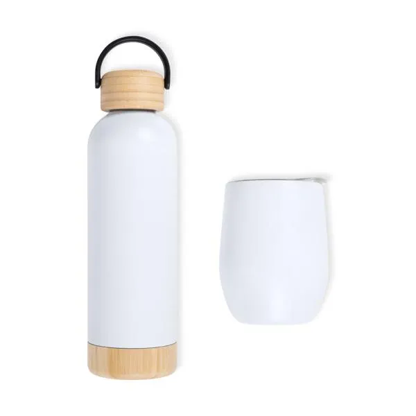 KIT GARRAFA E COPO TÉRMICO - BRANCO - 2 PÇS - 4Unik