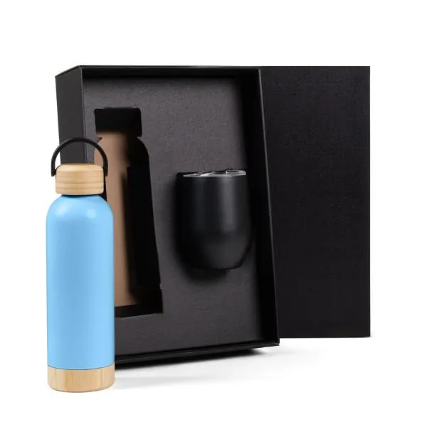 KIT GARRAFA E COPO TÉRMICO - AZUL/PRETO - 2 PÇS - 4Unik