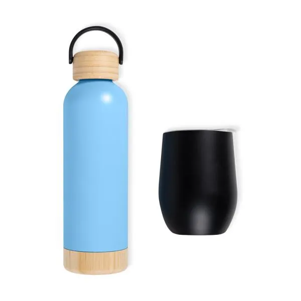 KIT GARRAFA E COPO TÉRMICO - AZUL/PRETO - 2 PÇS - 4Unik
