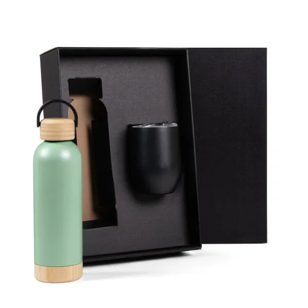 KIT GARRAFA E COPO TÉRMICO - VERDE/PRETO - 2 PÇS - 4Unik