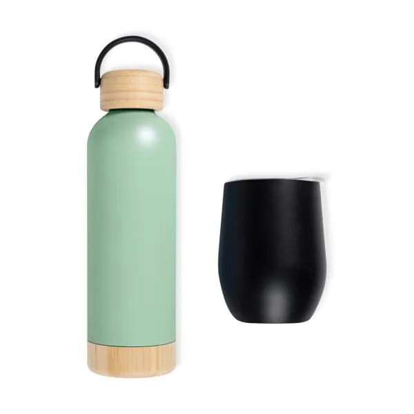 KIT GARRAFA E COPO TÉRMICO - VERDE/PRETO - 2 PÇS - 4Unik