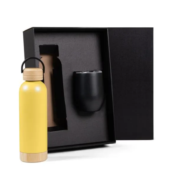KIT GARRAFA E COPO TÉRMICO - AMARELO/PRETO - 2 PÇS - 4Unik
