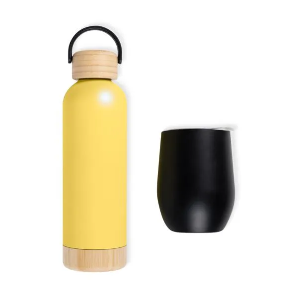 KIT GARRAFA E COPO TÉRMICO - AMARELO/PRETO - 2 PÇS - 4Unik