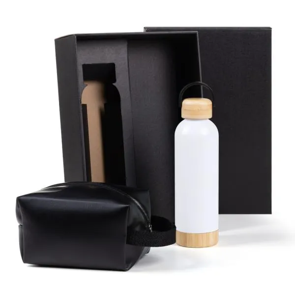 KIT GARRAFA E NECESSAIRE - BRANCO/PRETO - 2 PÇS - 4Unik