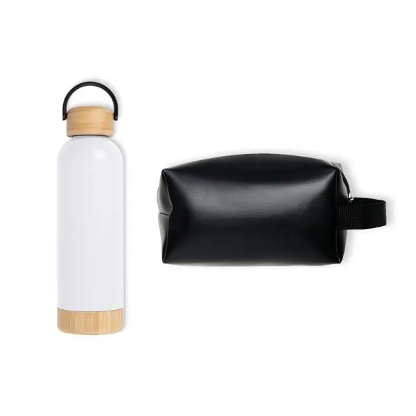 KIT GARRAFA E NECESSAIRE - BRANCO/PRETO - 2 PÇS - 4Unik