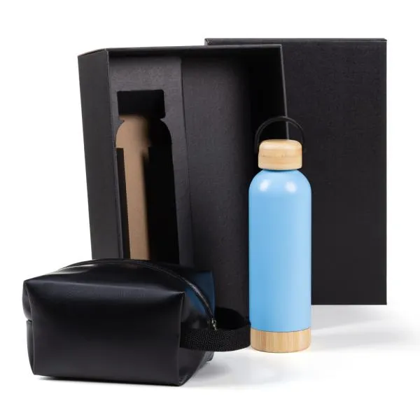 KIT GARRAFA E NECESSAIRE - AZUL/PRETO - 2 PÇS - 4Unik