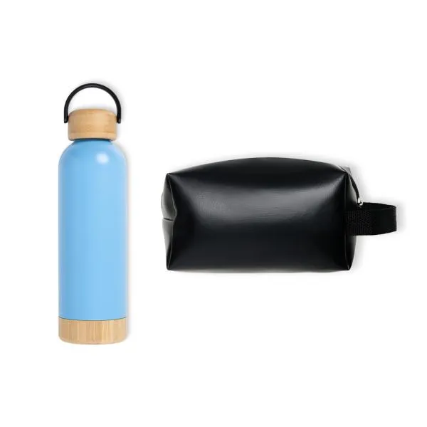 KIT GARRAFA E NECESSAIRE - AZUL/PRETO - 2 PÇS - 4Unik