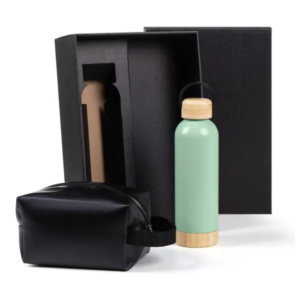 KIT GARRAFA E NECESSAIRE - VERDE/PRETO - 2 PÇS - 4Unik