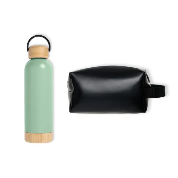 KIT GARRAFA E NECESSAIRE - VERDE/PRETO - 2 PÇS - 4Unik