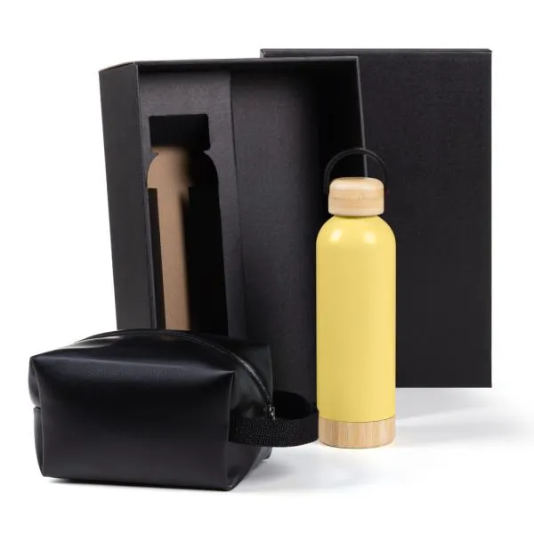 KIT GARRAFA E NECESSAIRE - AMARELO/PRETO - 2 PÇS - 4Unik