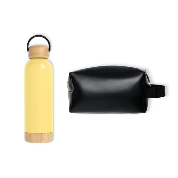 KIT GARRAFA E NECESSAIRE - AMARELO/PRETO - 2 PÇS - 4Unik