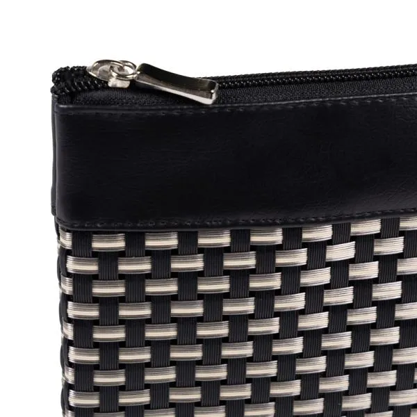 NECESSAIRE EM PVC E MATERIAL SINTÉTICO - PRETO / XADREZ BEGE - 19X14 CM - 4Unik