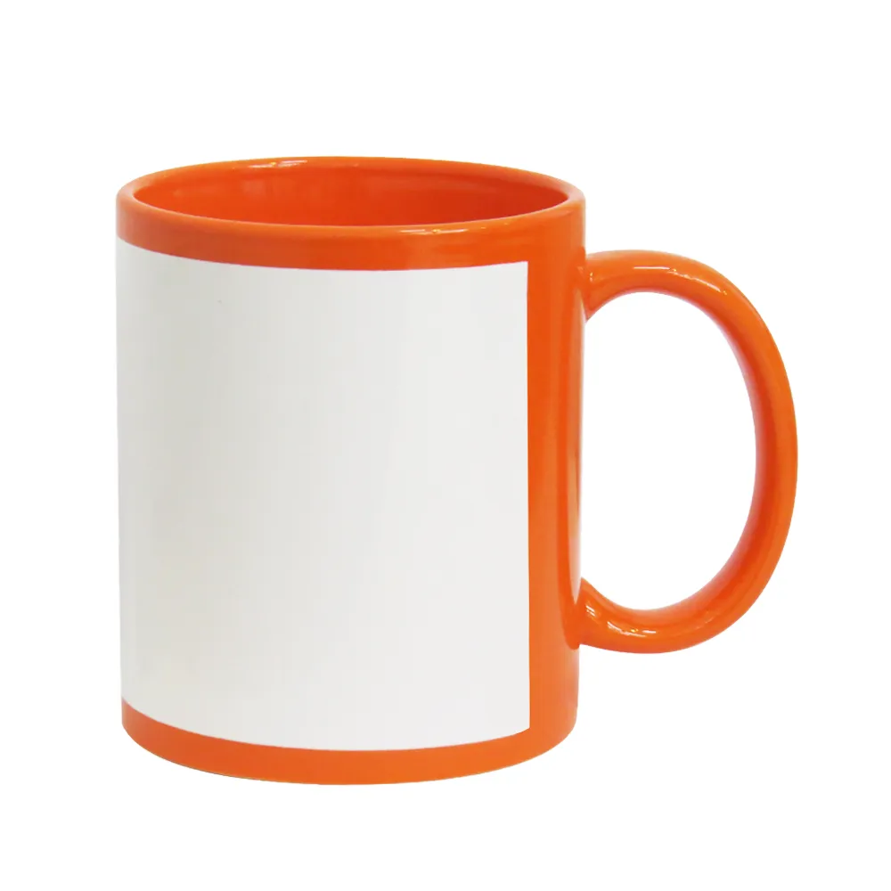 Caneca para Sublimação de Cerâmica Laranja com Faixa Branca - 4Unik