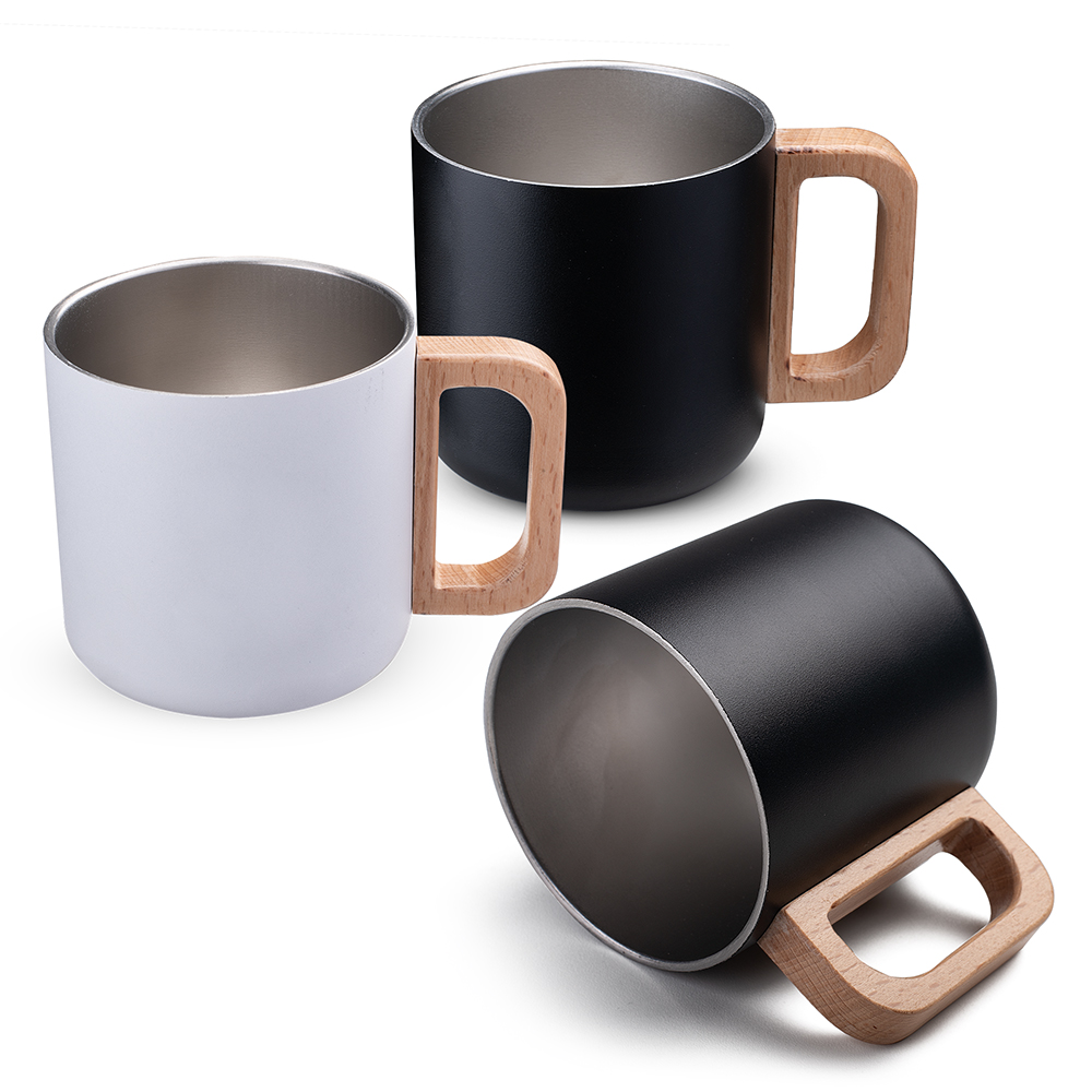 Caneca térmica com alça em madeira CA9540 - 4Unik