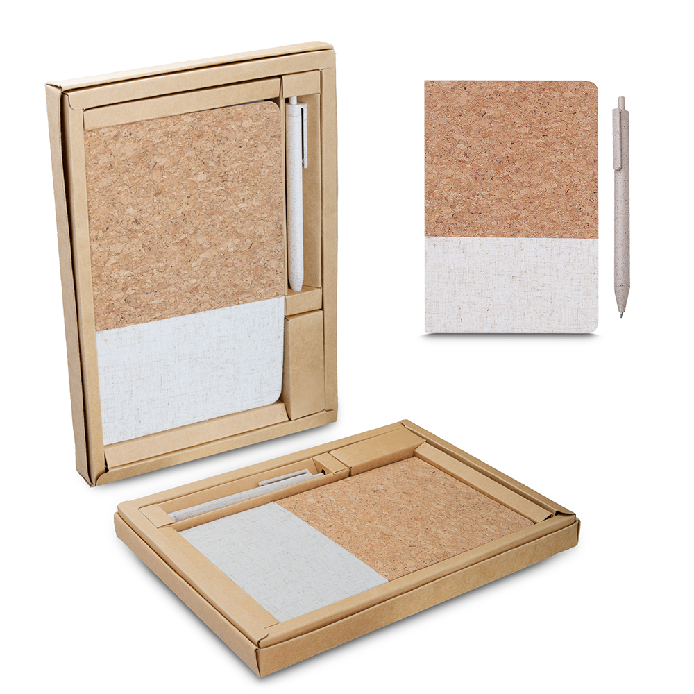 Kit Escritório A5 Capa em Cortiça e Caneta Plástica Reciclada CAD300 - 4Unik