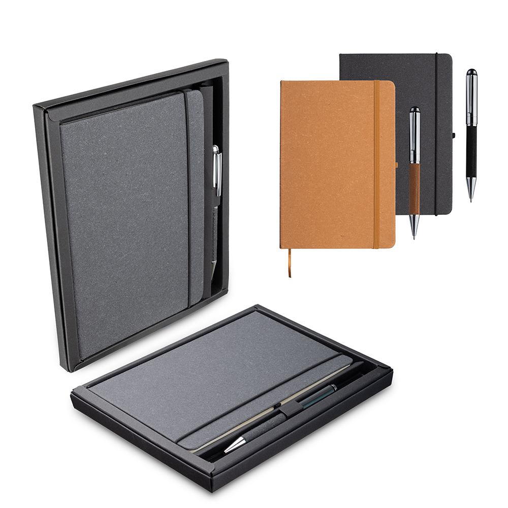 Kit Escritório A5 Capa em Couro Reciclado e Caneta Metalica CAD180 - 4Unik
