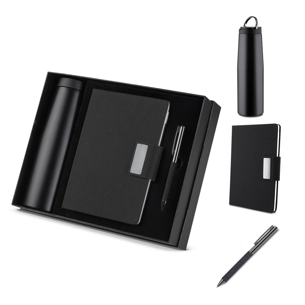 Kit escritório Caderno, Garrafa e Caneta Metalica CJ300 - 4Unik