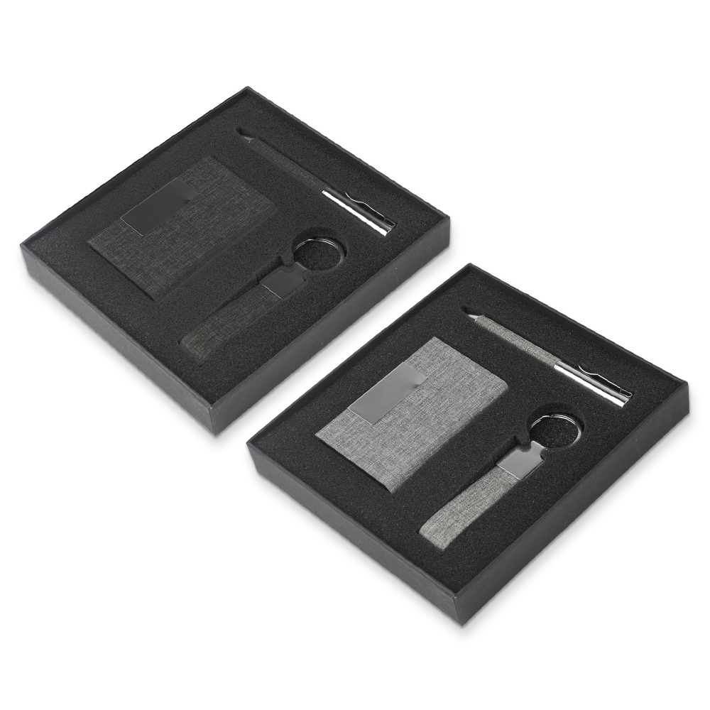 Kit Escritório Porta Cartão, Chaveiro e Caneta Metálica CJ150 - 4Unik