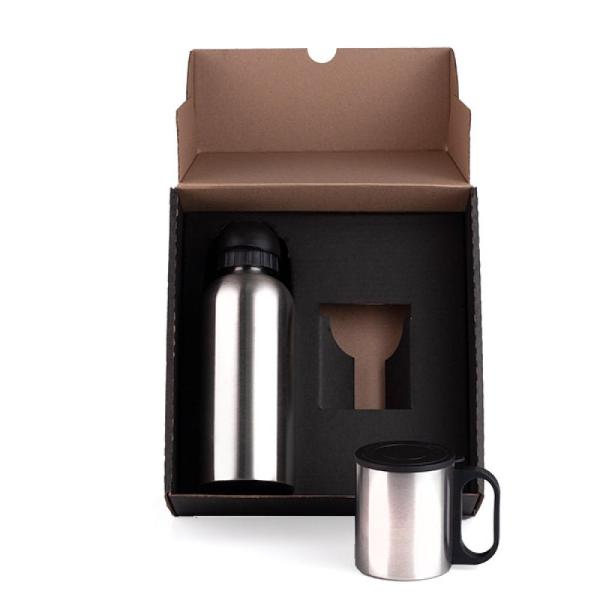 CONJ. DE GARRAFA E CANECA EM AÇO INOX  600/180 ML - 2 PÇS - 4Unik