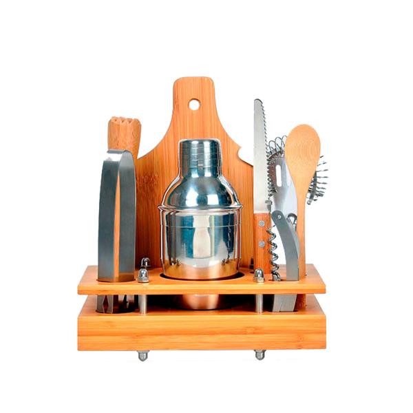 CONJUNTO PARA BAR EM BAMBU / MADEIRA / INOX - 8 PÇS - 4Unik