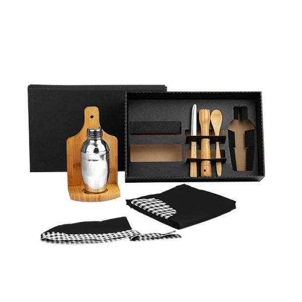 KIT PARA CAIPIRINHA EM BAMBU / MADEIRA COM AVENTAL E BANDANA - 0,35 L - 8 PÇS - 4Unik