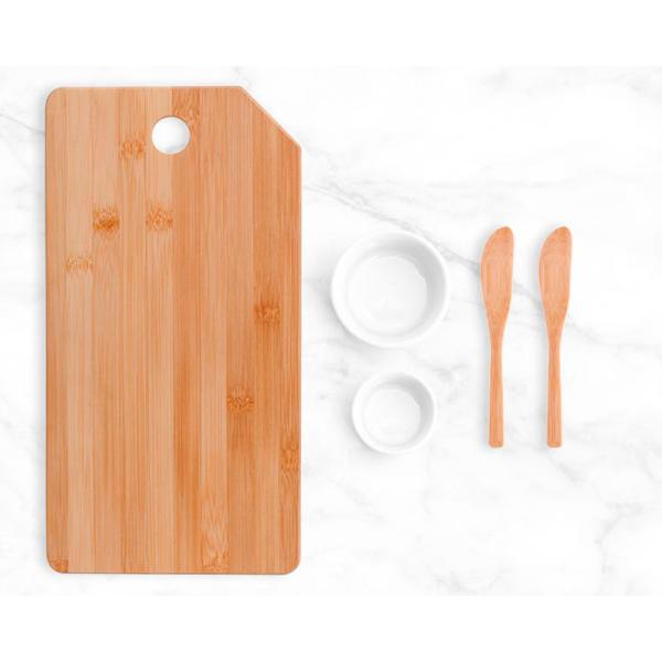 KIT PARA PETISCO COM TÁBUA, ESPÁTULAS E RAMEKINS - 5 PÇS - 4Unik