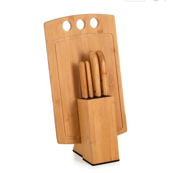 CONJUNTO PARA COZINHA C/ CEPO EM BAMBU / INOX - 6 PÇS - 4Unik