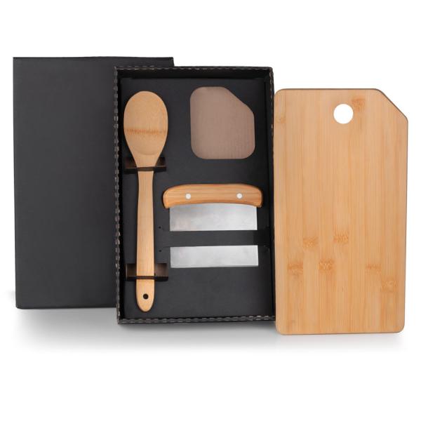 KIT PARA COZINHA EM BAMBU / INOX COM ESPÁTULA MULTIUSO - 3 PÇS - 4Unik