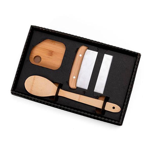 KIT PARA COZINHA EM BAMBU / INOX COM ESPÁTULA MULTIUSO - 3 PÇS - 4Unik