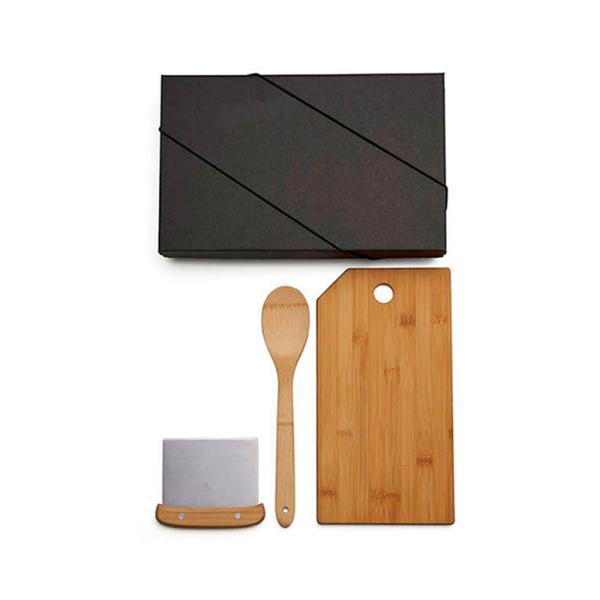 KIT PARA COZINHA EM BAMBU / INOX COM ESPÁTULA MULTIUSO - 3 PÇS - 4Unik