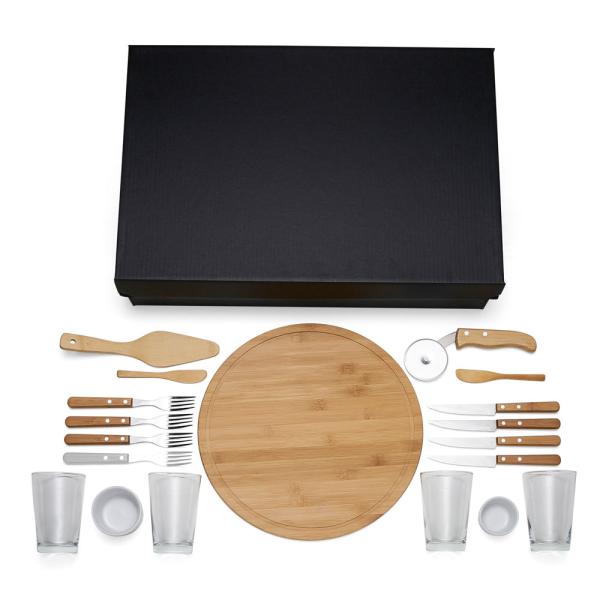 KIT PIZZA EM BAMBU COM COPOS - 19 PÇS - 4Unik