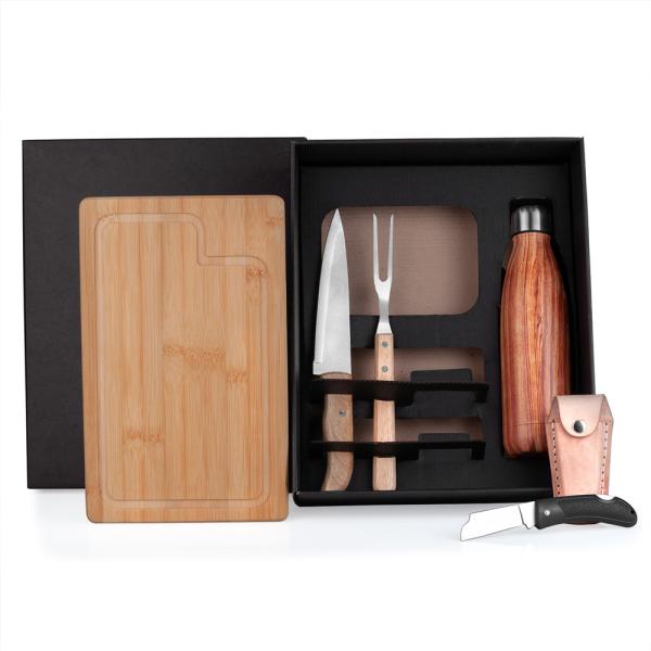 KIT CHURRASCO COM GARRAFA, CANIVETE E BAINHA - 6 PÇS - 4Unik