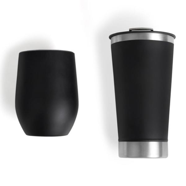 KIT DE COPOS TÉRMICOS EM AÇO INOX - 340ML / 500ML - PRETO - 2 PÇS - 4Unik