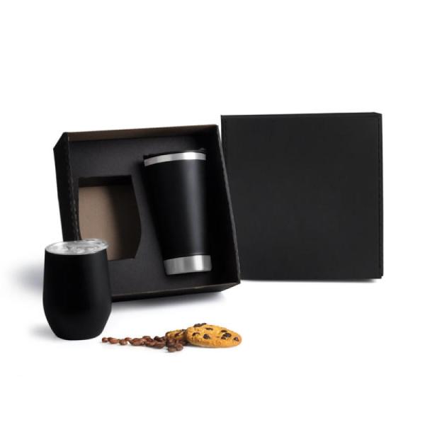 KIT DE COPOS TÉRMICOS EM AÇO INOX - 340ML / 500ML - PRETO - 2 PÇS - 4Unik